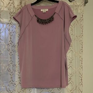 Liz Claiborne Lavender Blouse with Beaded Neckline